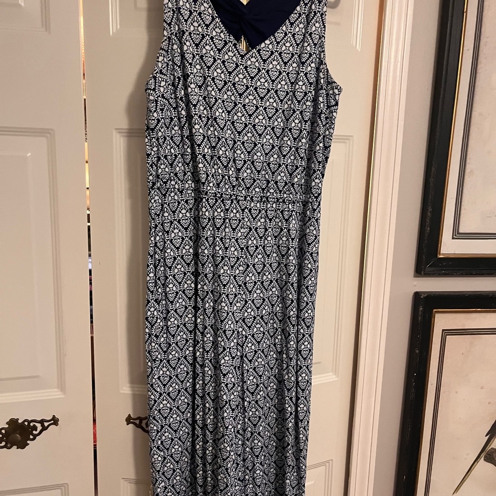 Talbots Blue and White Patterned Maxi Jumpsuit